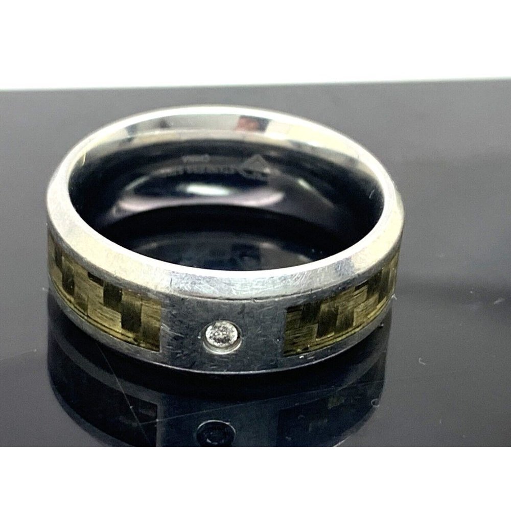 Men's Wedding Band Silver Green 8mm Stainless Steel 0.05ctw Diamond Ring…